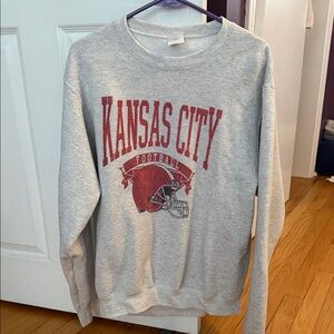 Kansas City Football Crewneck Sweatshirt - Gray with Red Graphic